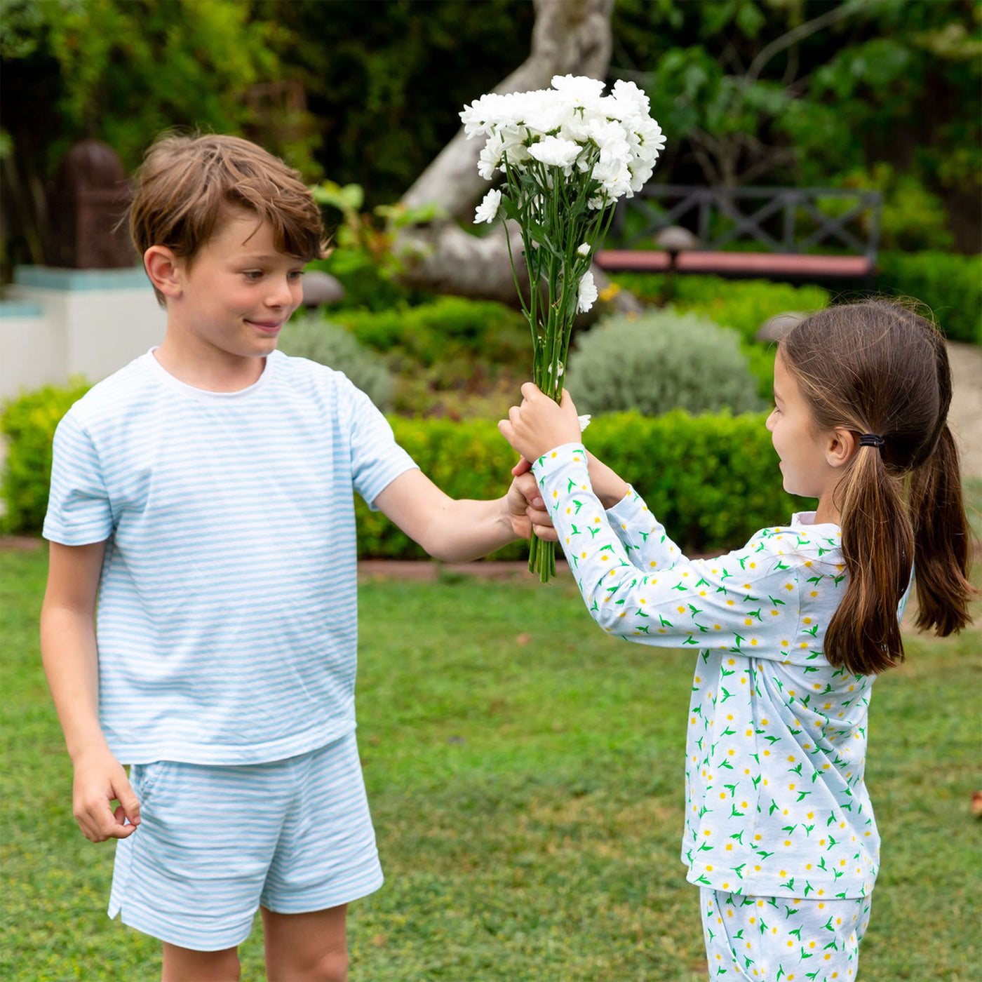 Kids Sky Blue Jersey Shorts + Tee Set