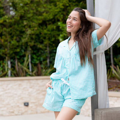 Women's Hepburn Gingham Mint Short PJ Set