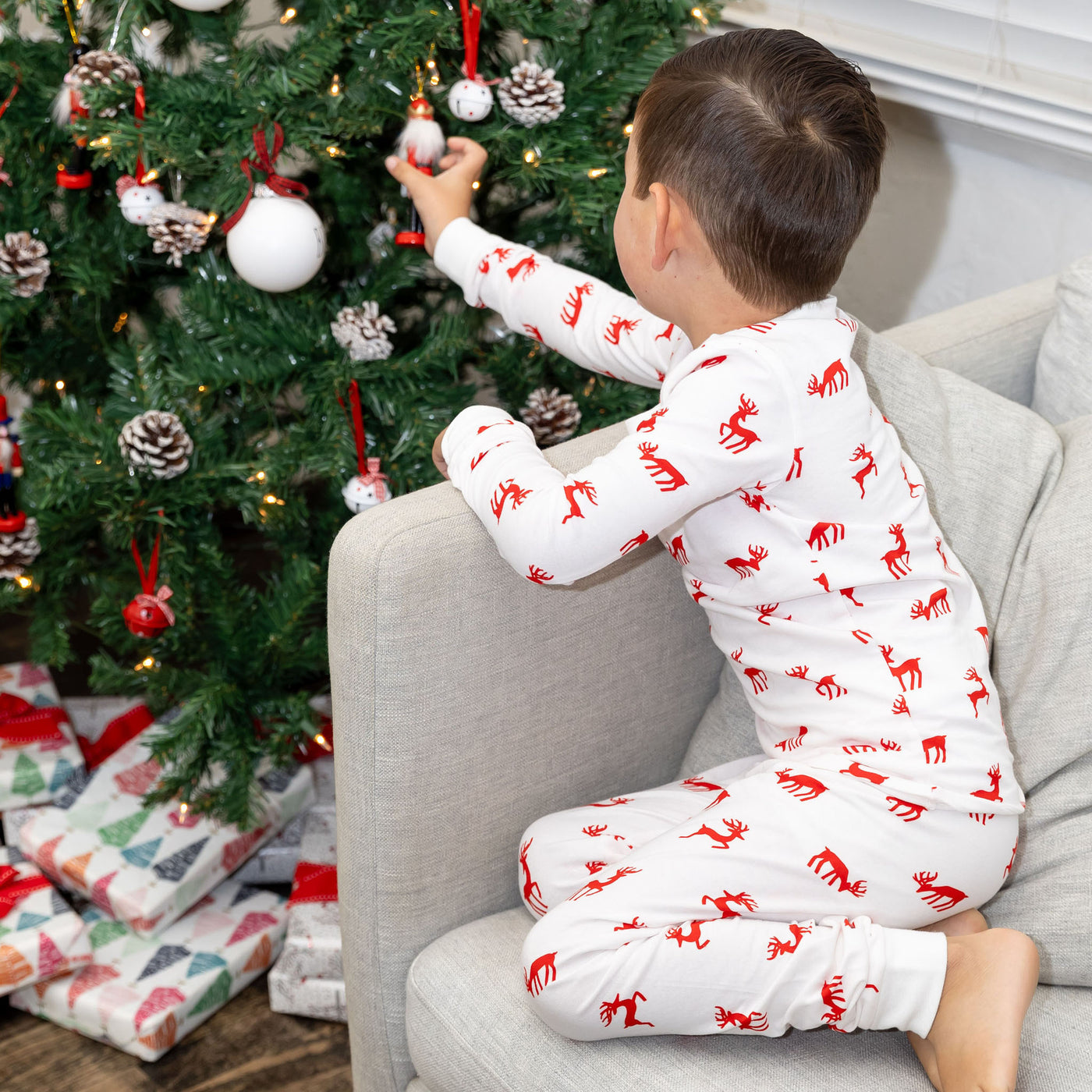 Kids Reindeer Red Long PJ Set