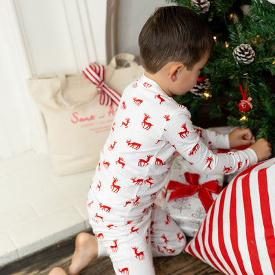 Kids Reindeer Red Long PJ Set