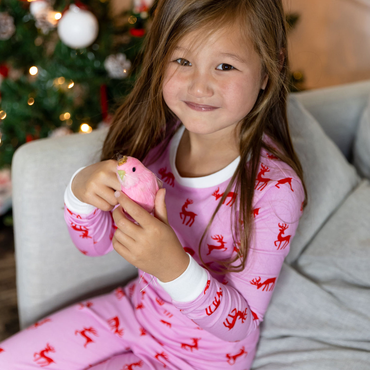 Kids Reindeer Pink Long PJ Set