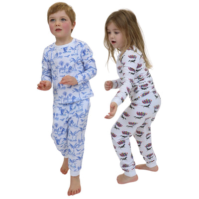 Kids Skydog Blue Toile Long PJ Set