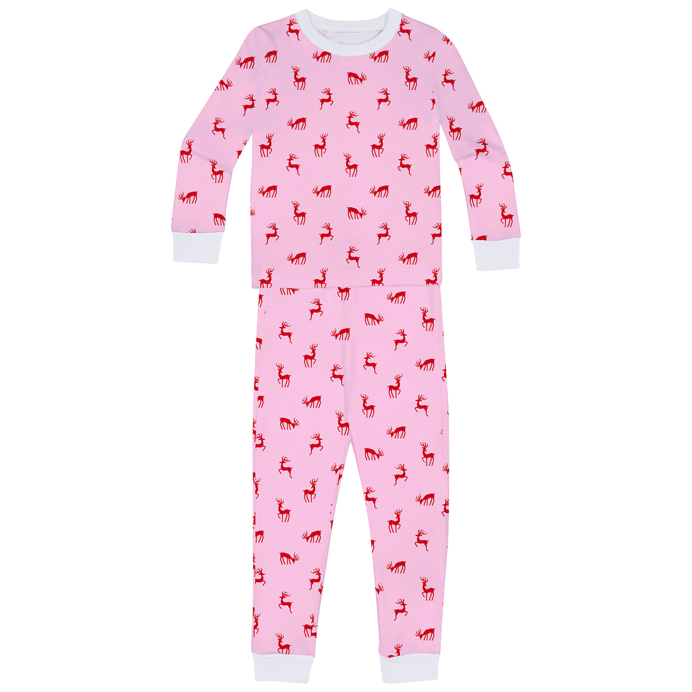 Kids Reindeer Pink Long PJ Set