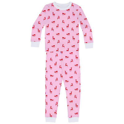 Kids Reindeer Pink Long PJ Set