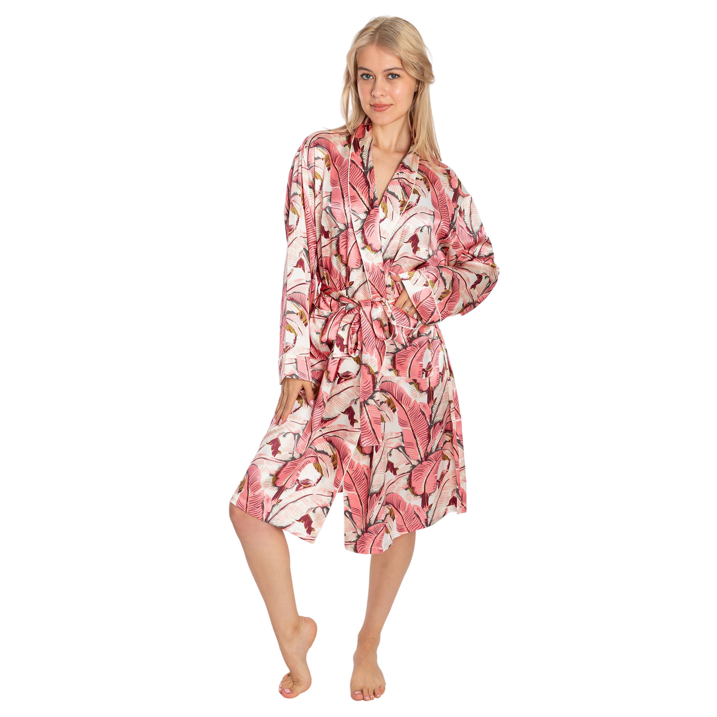 Women's Martinique® Pink Banana Leaf Robe - SILK