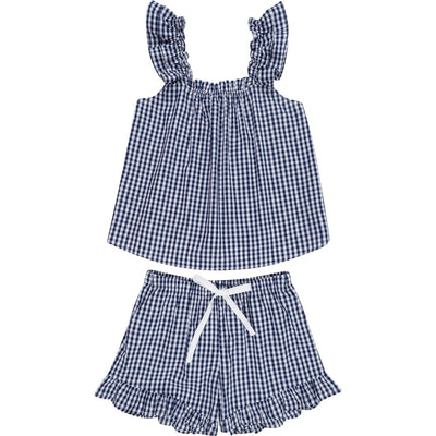 Women's Hepburn Gingham Navy Frill Tank PJ Set