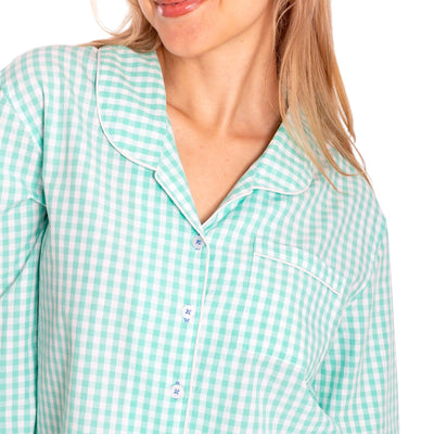 Women's Hepburn Gingham Mint Long PJ Set