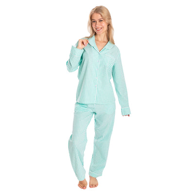 Women's Hepburn Gingham Mint Long PJ Set