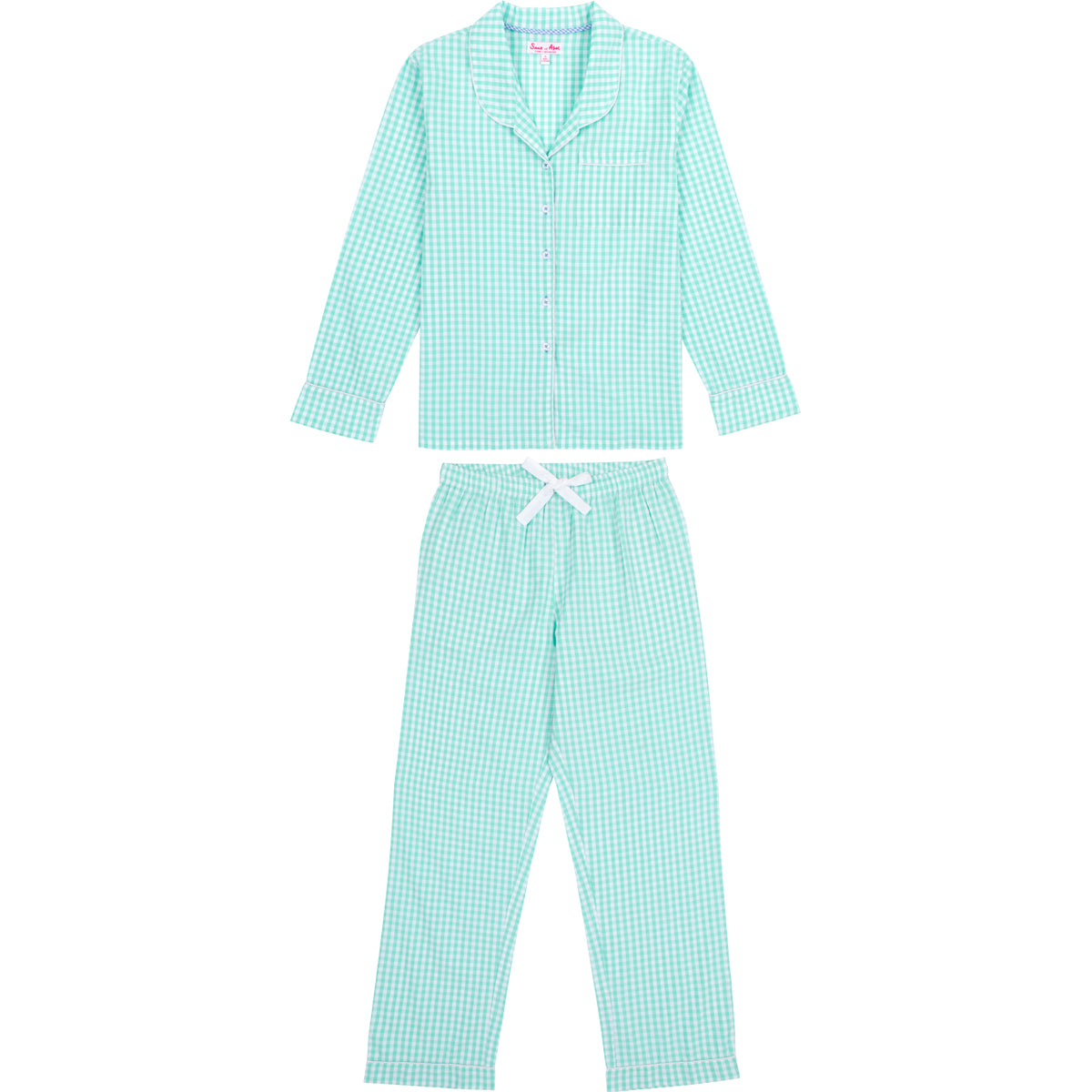 Women's Hepburn Gingham Mint Long PJ Set