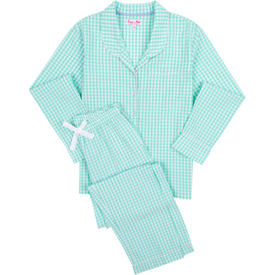 Women's Hepburn Gingham Mint Long PJ Set