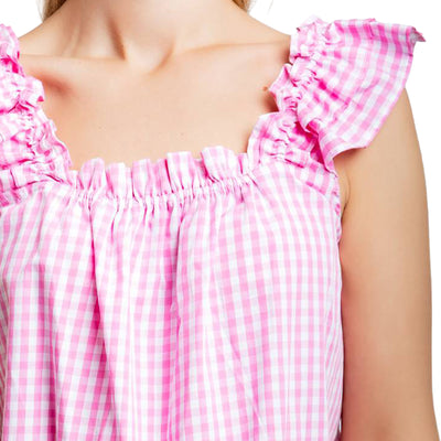 Women's Hepburn Gingham Pink Frill Tank PJ Set