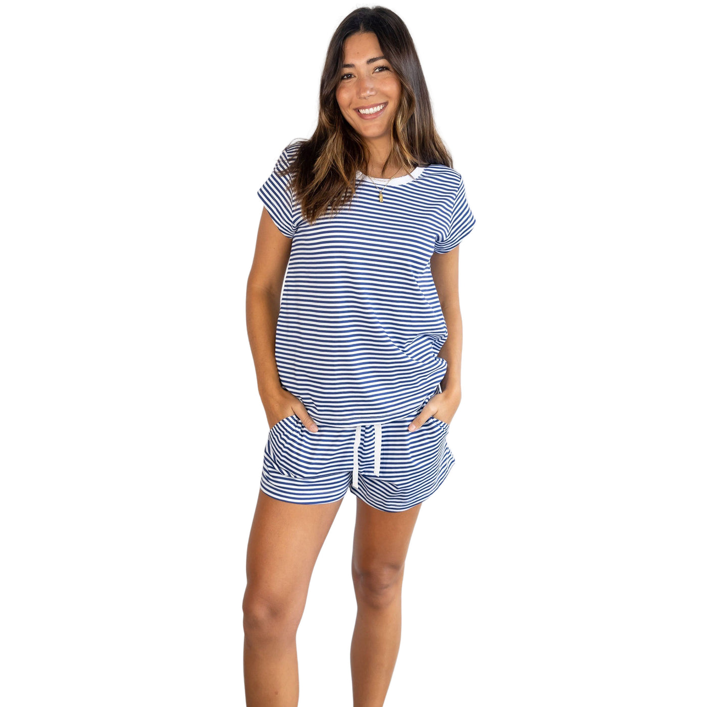 Women's Navy Jersey Short PJ Set