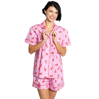 Women's Reindeer Pink Short PJ Set