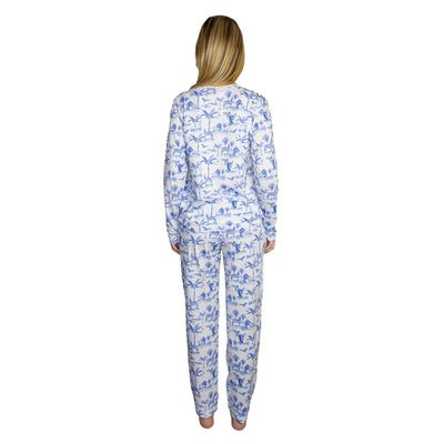 Women's Skydog Toile Blue Jersey Long PJ Set
