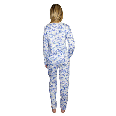 Women's Skydog Toile Blue Jersey Long PJ Set