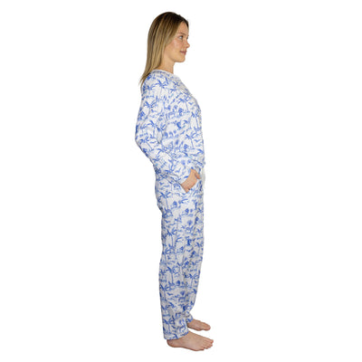 Women's Skydog Toile Blue Jersey Long PJ Set