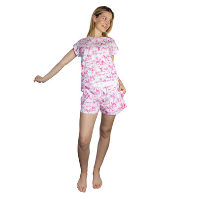 Women's Skydog Toile Pink Jersey Short PJ Set