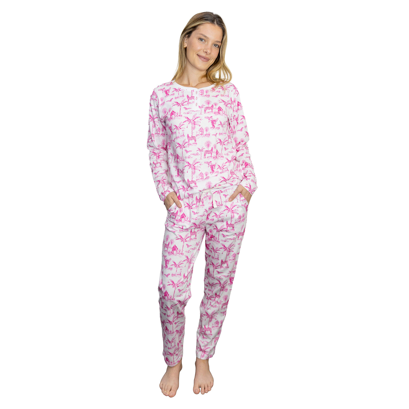Women's Skydog Toile Pink Jersey Long PJ Set