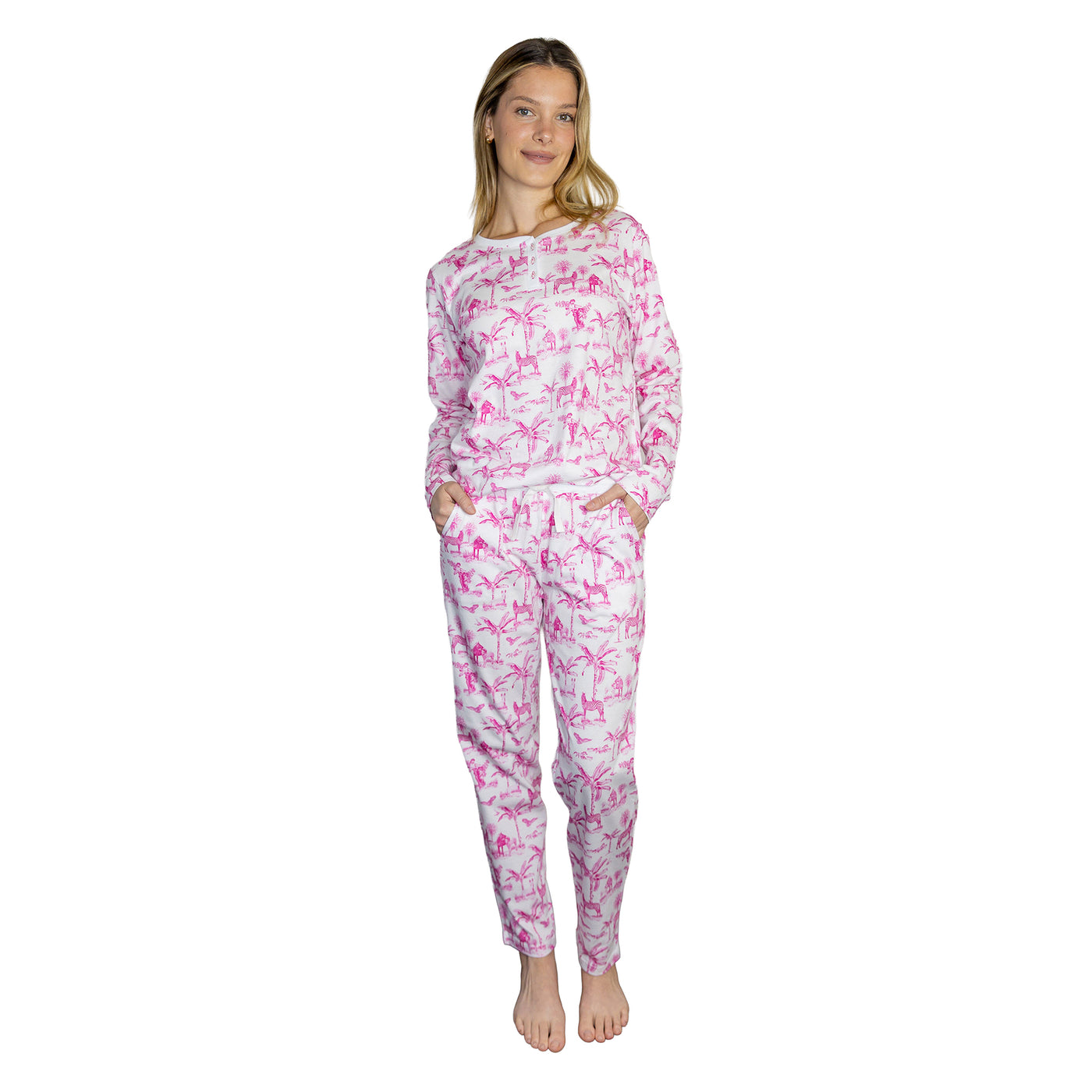 Women's Skydog Toile Pink Jersey Long PJ Set