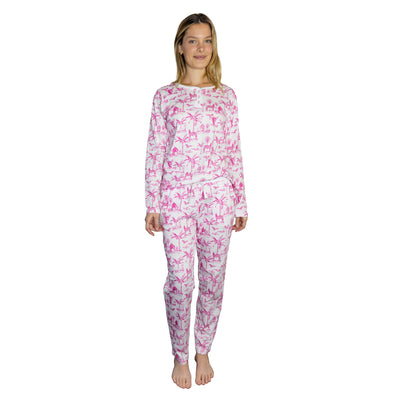 Women's Skydog Toile Pink Jersey Long PJ Set
