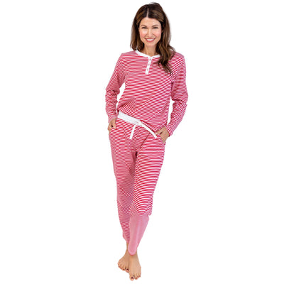 Women's Red Stripe Jersey Long PJ Set