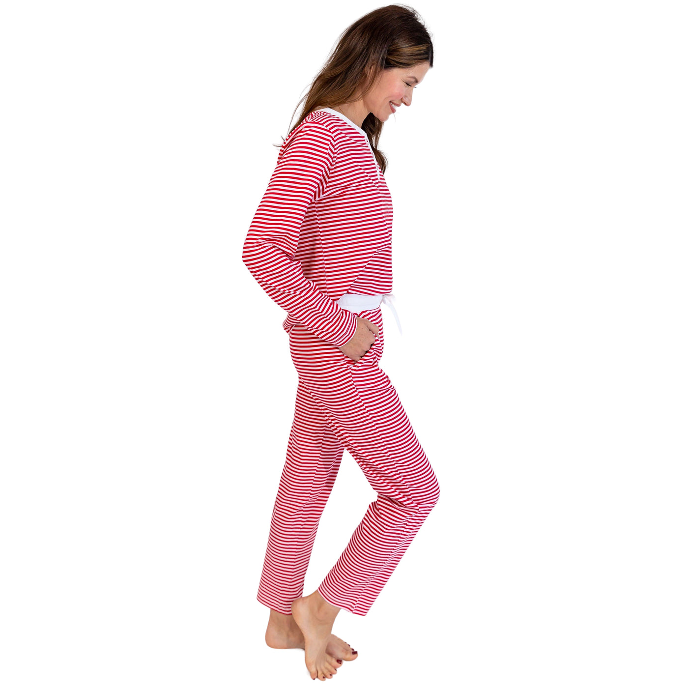 Women's Red Stripe Jersey Long PJ Set