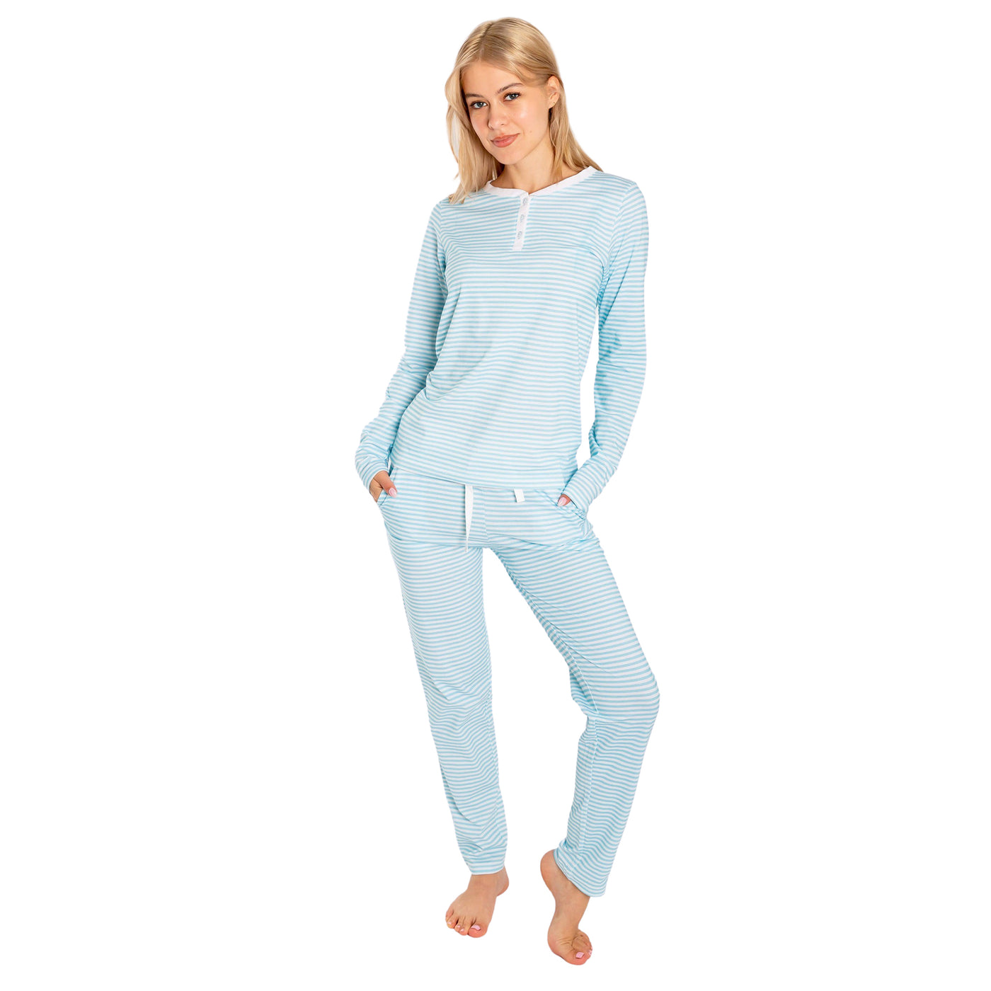 Women's Sky Blue Jersey Long PJ Set