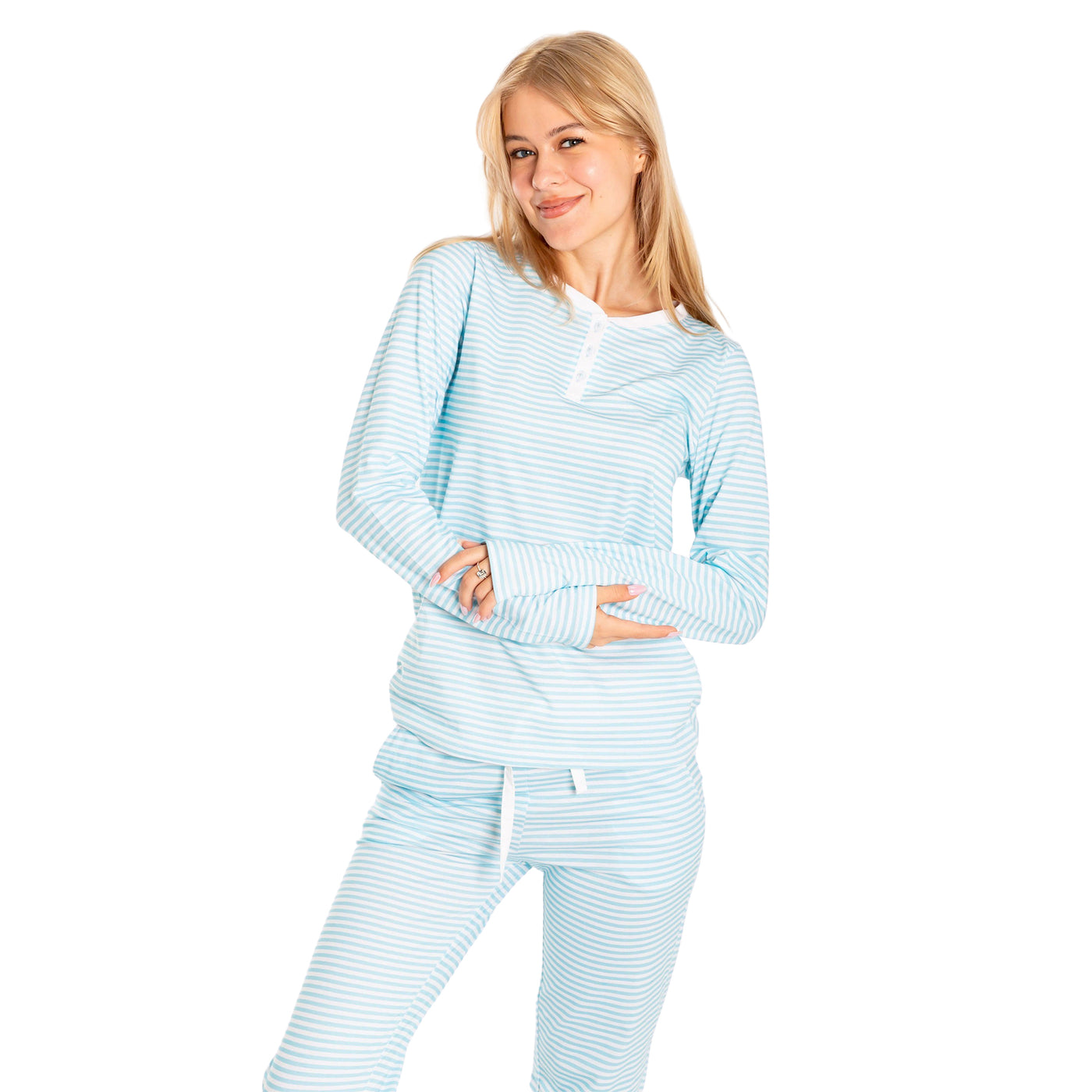 Women's Sky Blue Jersey Long PJ Set