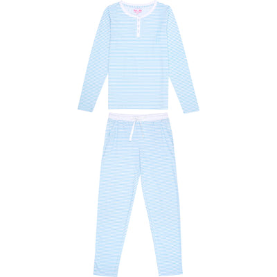 Women's Sky Blue Jersey Long PJ Set