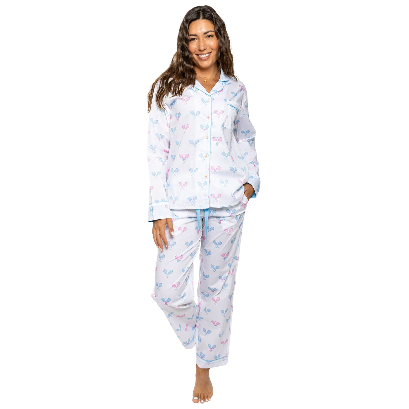 Women's Tennis Bows Long PJ Set