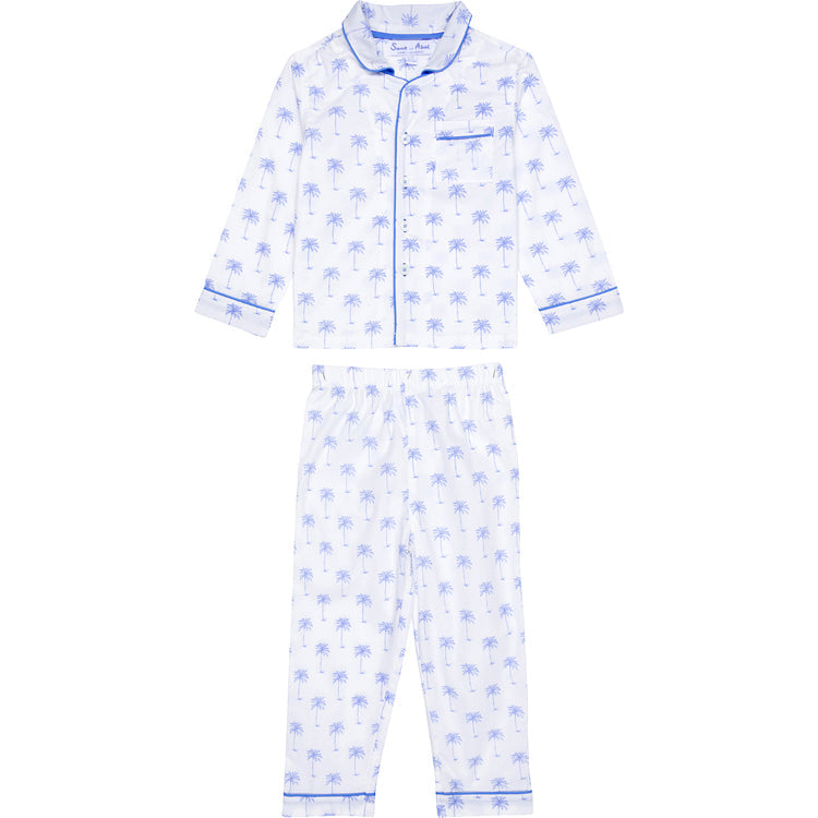 Kids Blue Palm Tree Long PJ Set