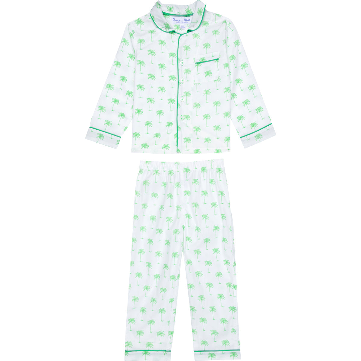 Kid's Green Palm Tree Long PJ Set