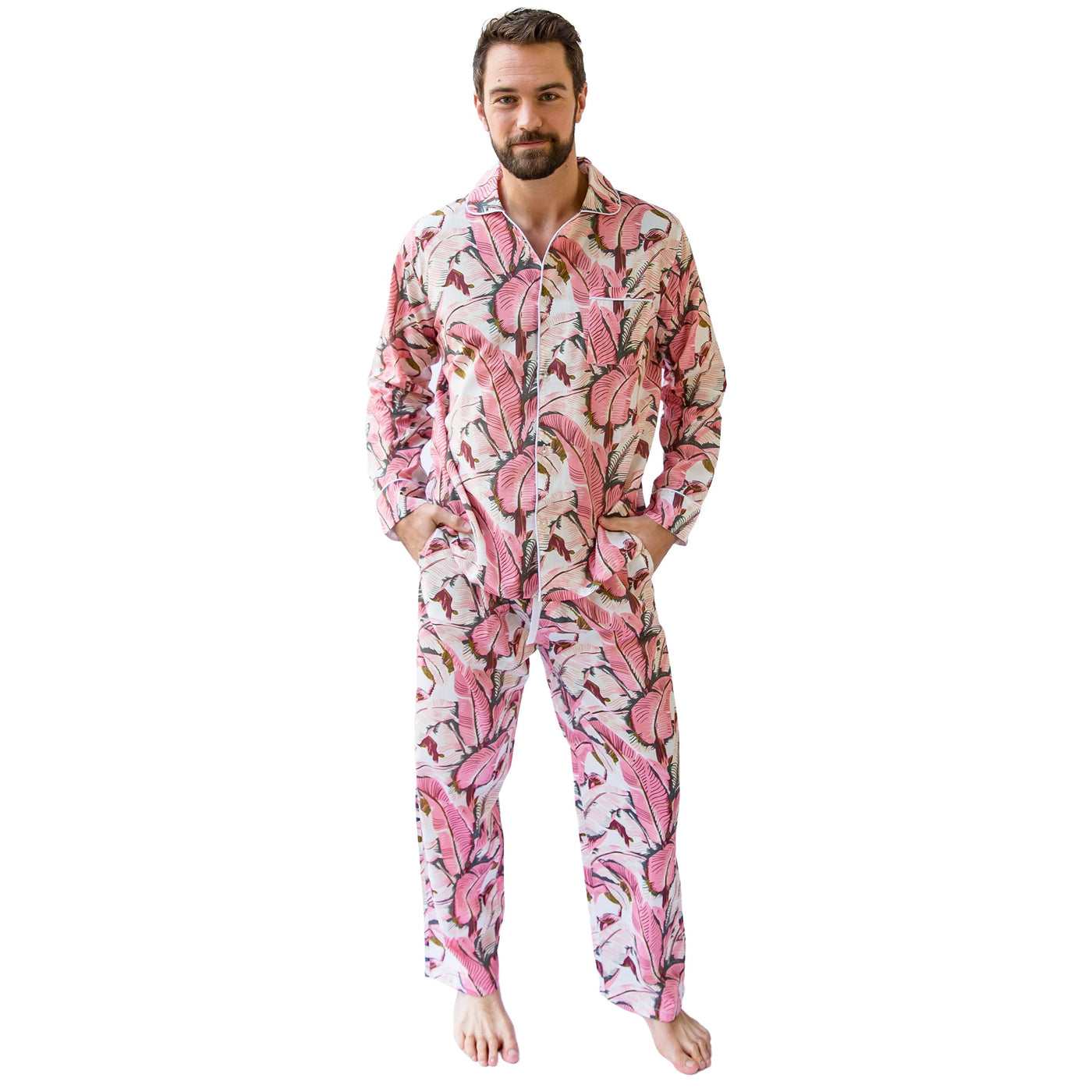 Men's Pink Martinique®, Banana Leaf Shirt + PJ Pant Set