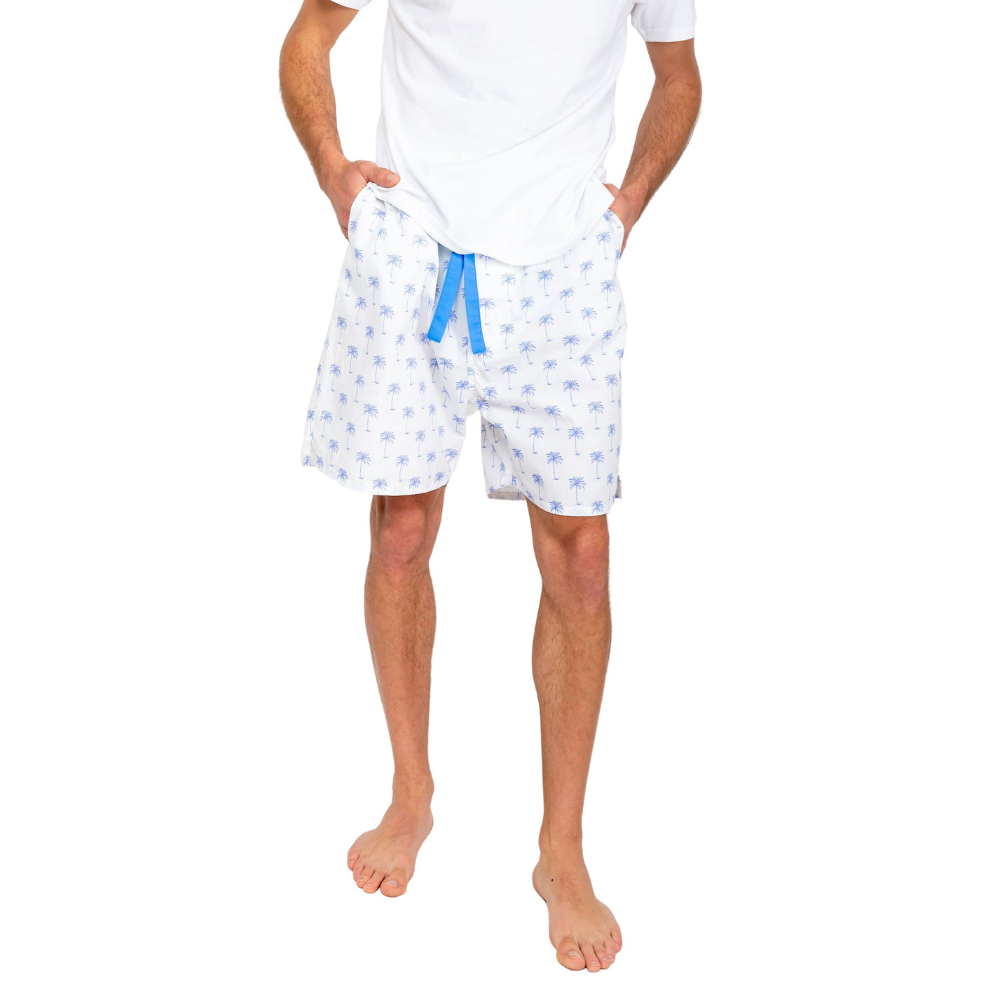 Men's Blue Palm Tree Sleep Shorts