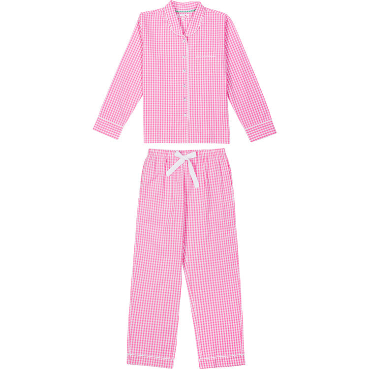 Women's Hepburn Gingham Pink Long PJ Set