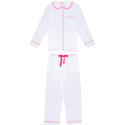 Girls White Cambric Long Sleeve PJ Set