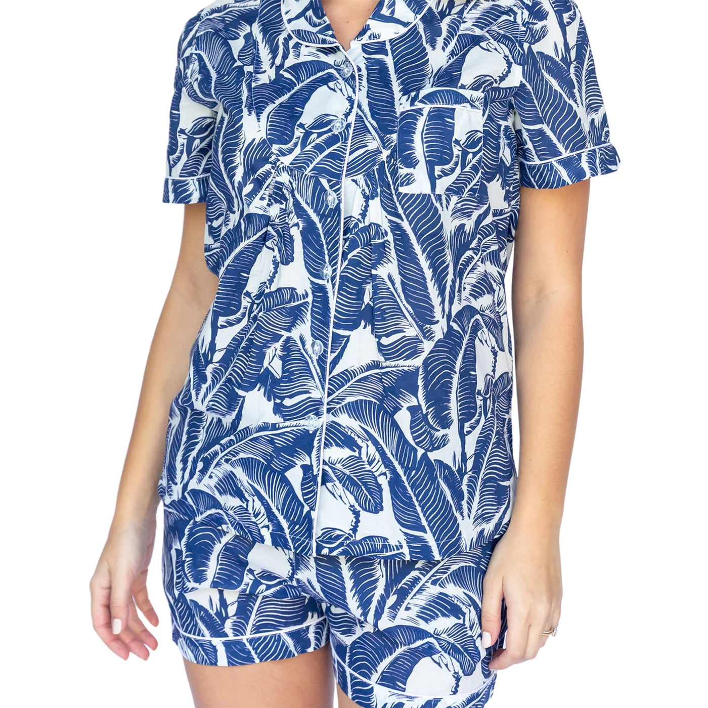 Women's Blue Martinique Banana Leaf Shirt + Boxer Set