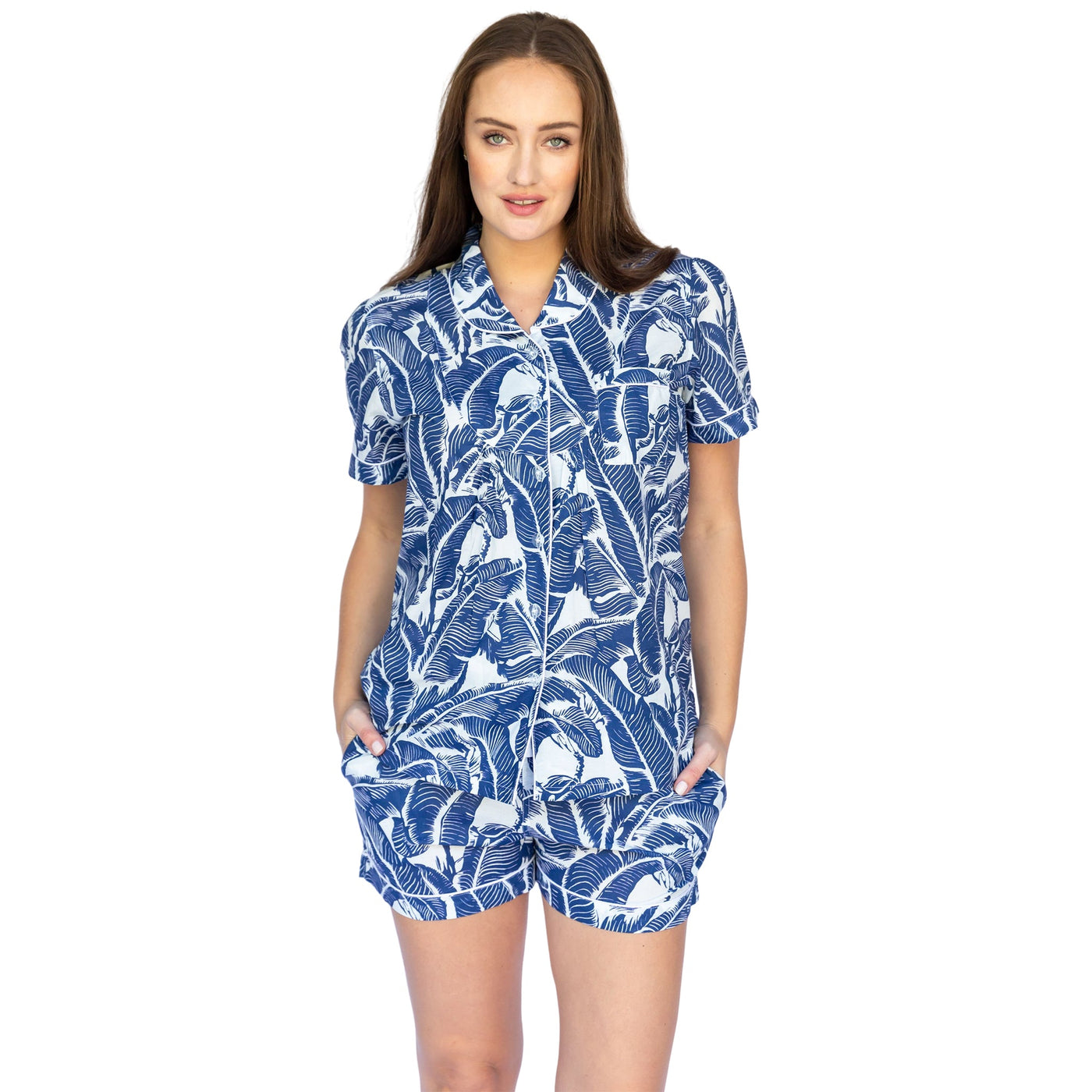 Women's Blue Martinique Banana Leaf Shirt + Boxer Set