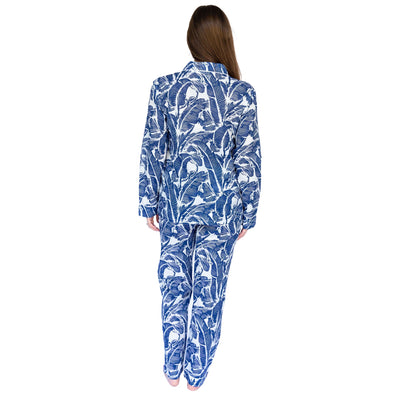 Women's Blue Martinique Banana Leaf Long PJ Set