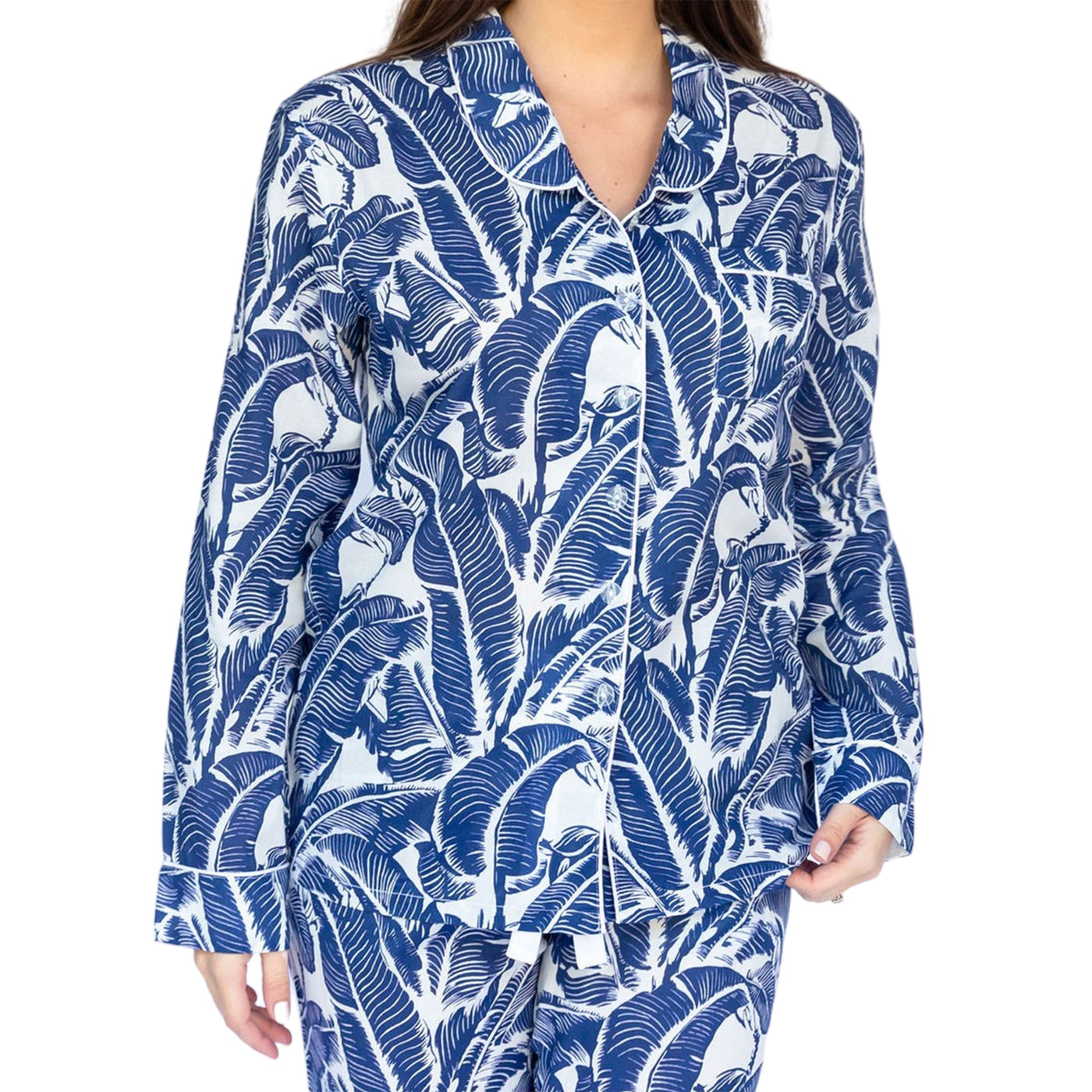 Women's Blue Martinique Banana Leaf Long PJ Set