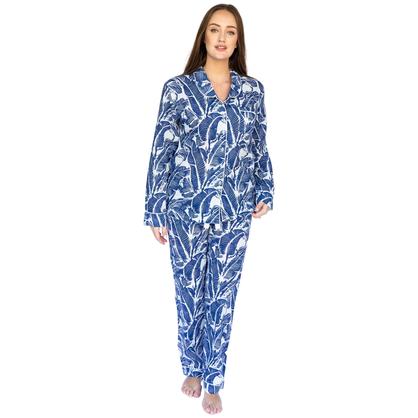 Women's Blue Martinique Banana Leaf Long PJ Set