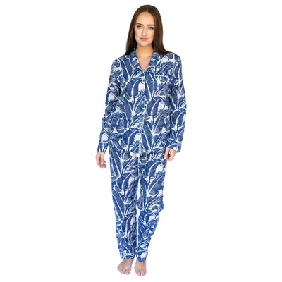 Women's Blue Martinique Banana Leaf Long PJ Set