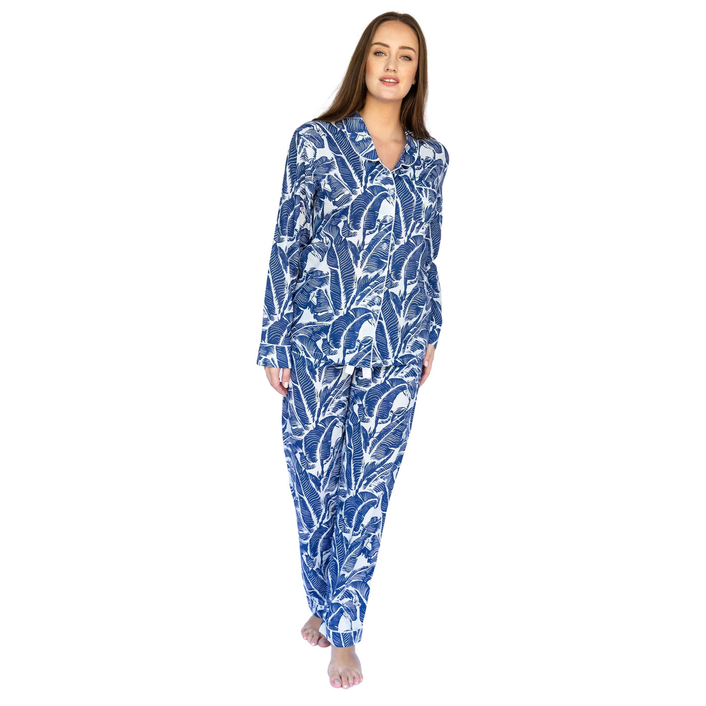 Women's Blue Martinique Banana Leaf Long PJ Set