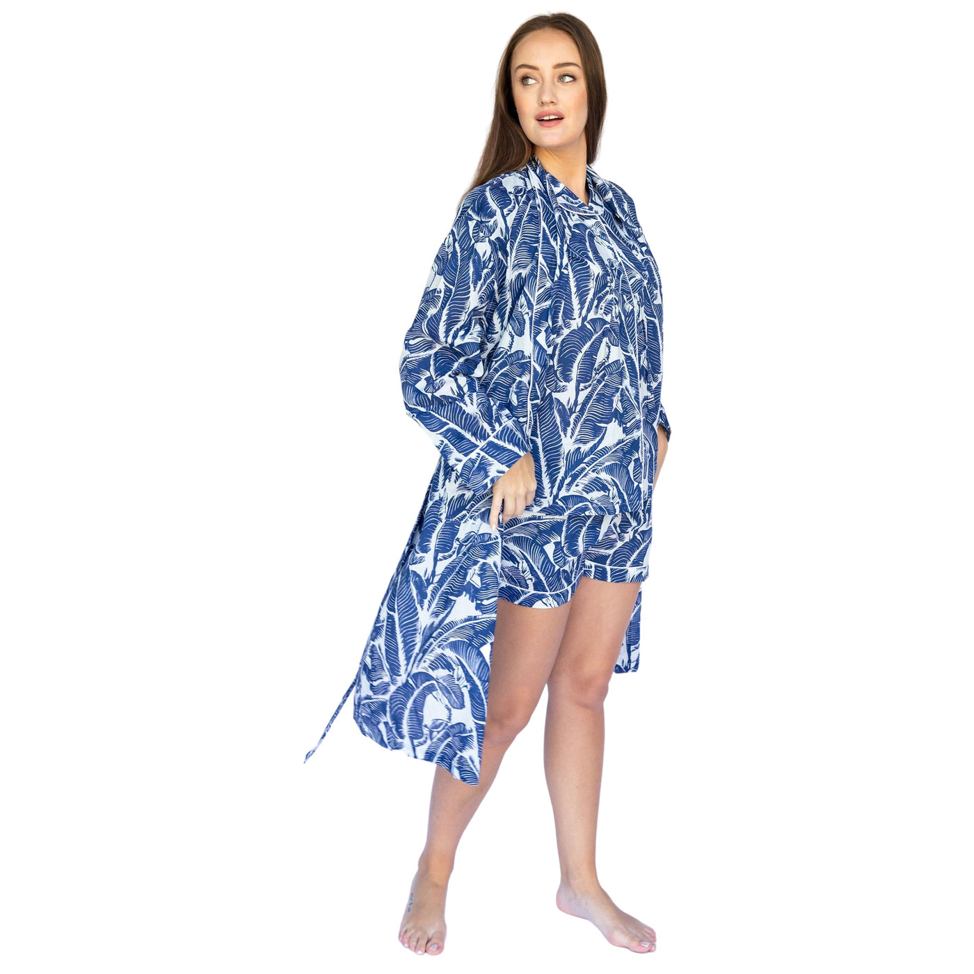 Women's Blue Martinique Banana Leaf Robe