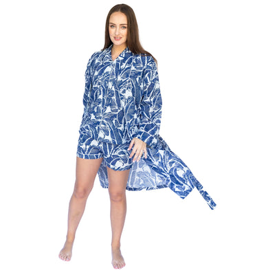 Women's Blue Martinique Banana Leaf Robe