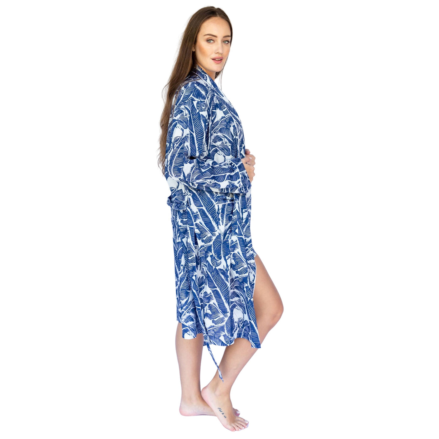 Women's Blue Martinique Banana Leaf Robe