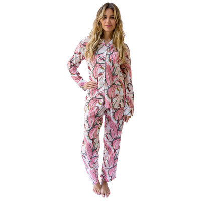 Women's Pink Martinique®, Banana Leaf  Shirt + PJ Pant Set