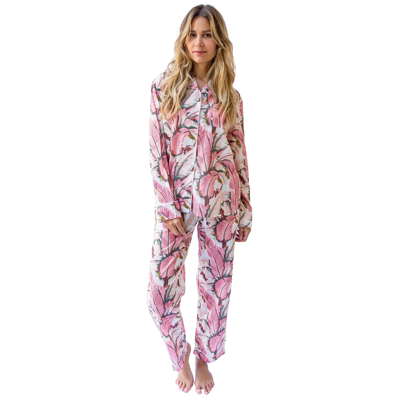 Women's Pink Martinique®, Banana Leaf  Shirt + PJ Pant Set