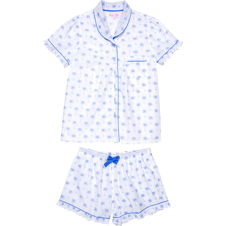 Women's Blue Palm Tree Shirt + Boxer Short Set