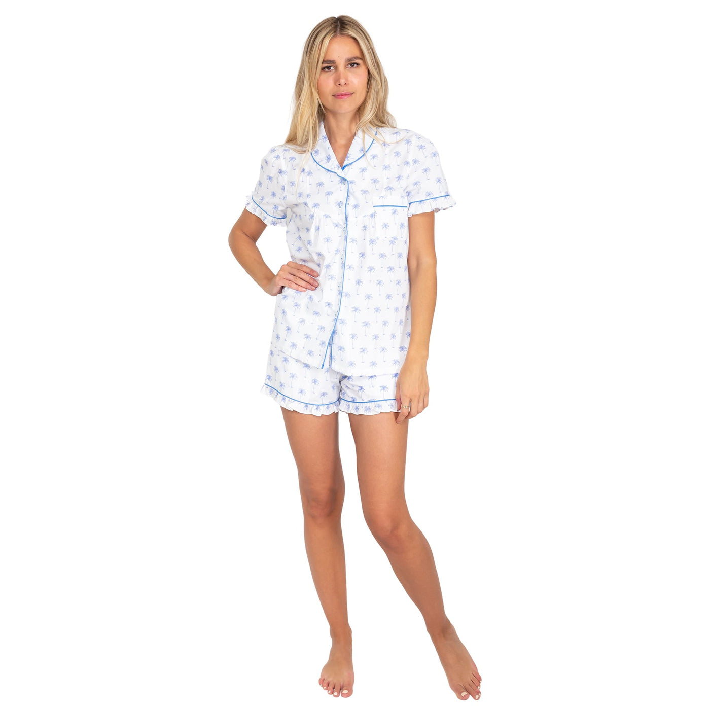 Women's Blue Palm Tree Shirt + Boxer Short Set